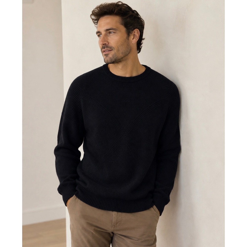 Clan Royal Scotland Black Wool Crewneck Sweater Diamond Argyle Knit Mens L